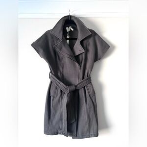 Cozy Deep Gray Short Sleeve Belted Coat